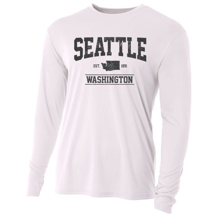 Seattle Washington Est. 1851 State Map Souvenir Gift Cooling Performance Long Sleeve Crew