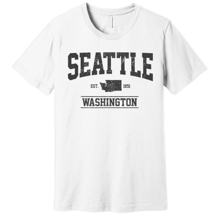 Seattle Washington Est. 1851 State Map Souvenir Gift Premium T-Shirt