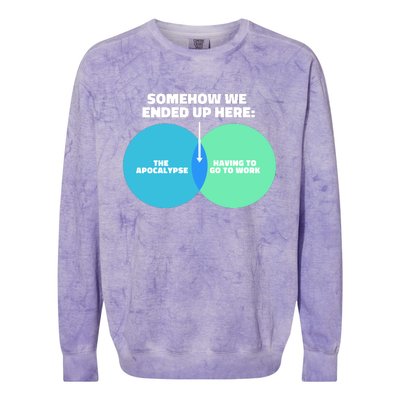 Somehow We Ended Up Here Between Apocalypse & Having To Work Colorblast Crewneck Sweatshirt