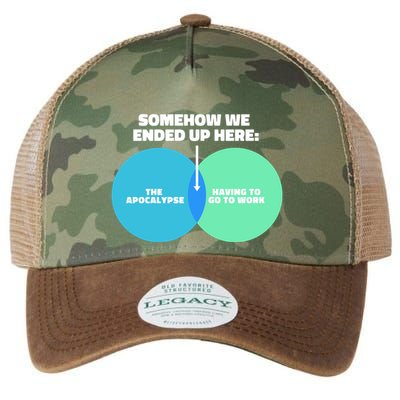 Somehow We Ended Up Here Between Apocalypse & Having To Work Legacy Tie Dye Trucker Hat