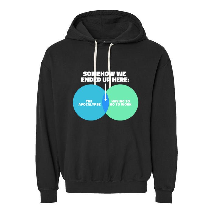 Somehow We Ended Up Here Between Apocalypse & Having To Work Garment-Dyed Fleece Hoodie