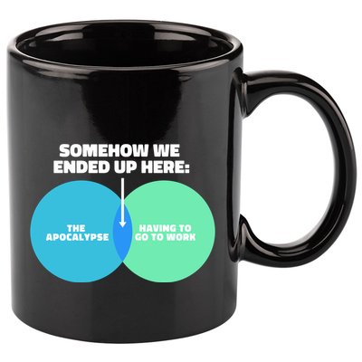 Somehow We Ended Up Here Between Apocalypse & Having To Work 11oz C Handle Ceramic Mug