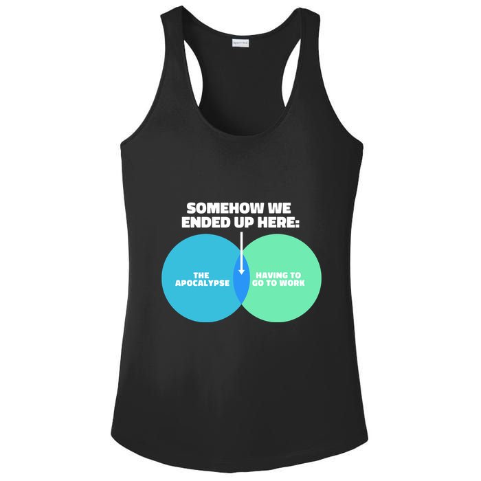 Somehow We Ended Up Here Between Apocalypse & Having To Work Ladies PosiCharge Competitor Racerback Tank