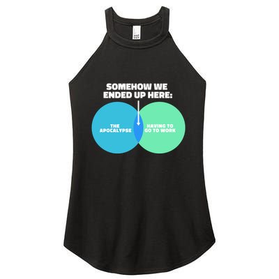 Somehow We Ended Up Here Between Apocalypse & Having To Work Women's Perfect Tri Rocker Tank