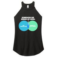 Somehow We Ended Up Here Between Apocalypse & Having To Work Women's Perfect Tri Rocker Tank