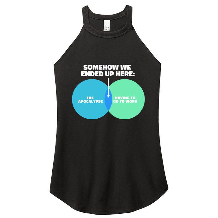 Somehow We Ended Up Here Between Apocalypse & Having To Work Women's Perfect Tri Rocker Tank
