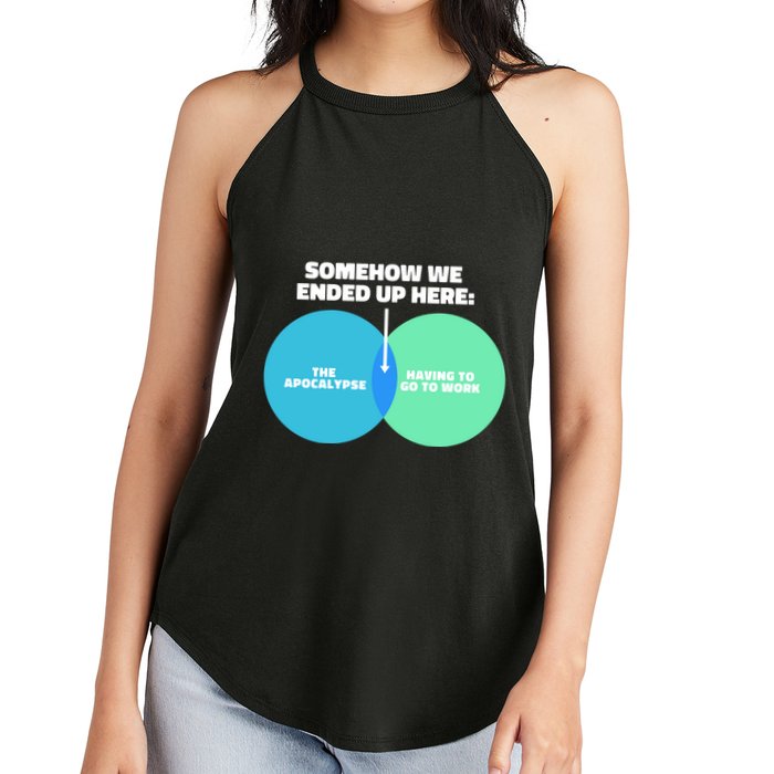 Somehow We Ended Up Here Between Apocalypse & Having To Work Women's Perfect Tri Rocker Tank