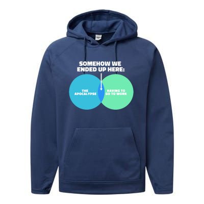 Somehow We Ended Up Here Between Apocalypse & Having To Work Performance Fleece Hoodie