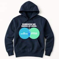 Somehow We Ended Up Here Between Apocalypse & Having To Work Hoodie