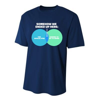 Somehow We Ended Up Here Between Apocalypse & Having To Work Performance Sprint T-Shirt