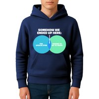 Somehow We Ended Up Here Between Apocalypse & Having To Work Kids Hoodie