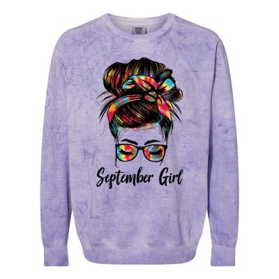 September Wink Eye Face Was Born In September Tie Dye Gift Colorblast Crewneck Sweatshirt