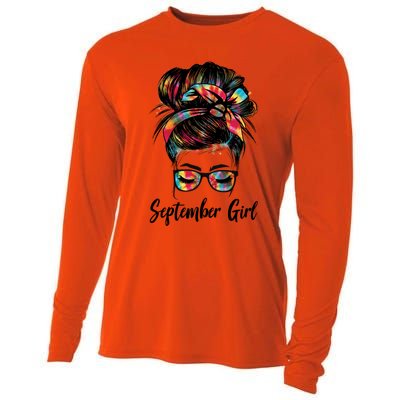 September Wink Eye Face Was Born In September Tie Dye Gift Cooling Performance Long Sleeve Crew