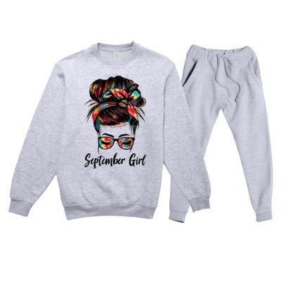 September Wink Eye Face Was Born In September Tie Dye Gift Premium Crewneck Sweatsuit Set