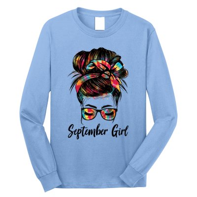 September Wink Eye Face Was Born In September Tie Dye Gift Long Sleeve Shirt