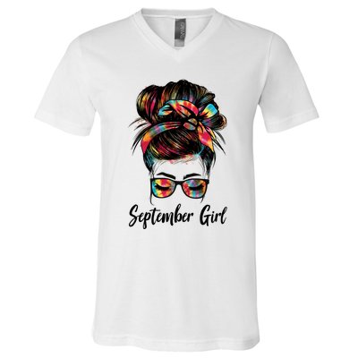 September Wink Eye Face Was Born In September Tie Dye Gift V-Neck T-Shirt