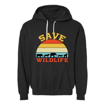 Save Wildlife Endangered Rhino Lion Elephant Tiger Gorilla Garment-Dyed Fleece Hoodie