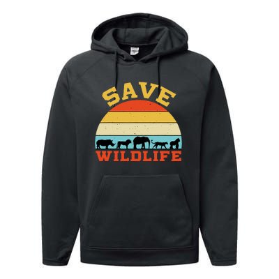 Save Wildlife Endangered Rhino Lion Elephant Tiger Gorilla Performance Fleece Hoodie