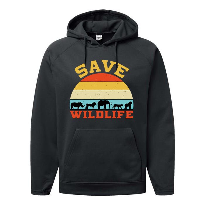 Save Wildlife Endangered Rhino Lion Elephant Tiger Gorilla Performance Fleece Hoodie