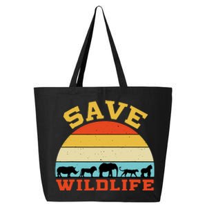 Save Wildlife Endangered Rhino Lion Elephant Tiger Gorilla 25L Jumbo Tote