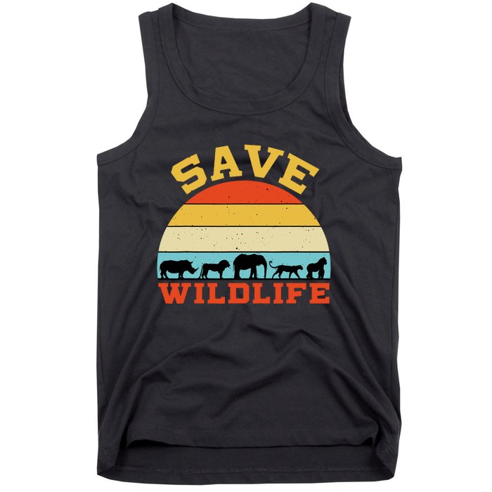 Save Wildlife Endangered Rhino Lion Elephant Tiger Gorilla Tank Top