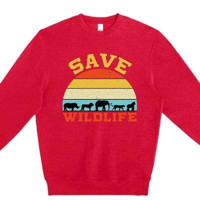 Save Wildlife Endangered Rhino Lion Elephant Tiger Gorilla Premium Crewneck Sweatshirt