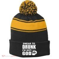 Swear To Drunk I'm Not God Funny St. Patrick's Day Stripe Pom Pom Beanie