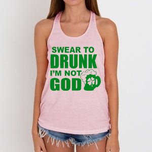 Swear To Drunk I'm Not God Funny St. Patrick's Day Women's Knotted Racerback Tank