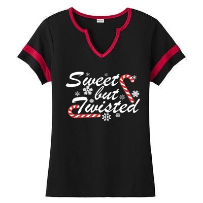 Sweet But Twisted Funny Candy Cane Christmas Ladies Halftime Notch Neck Tee