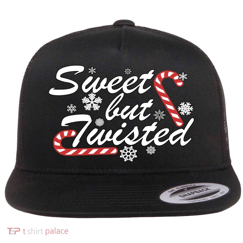 Sweet But Twisted Funny Candy Cane Christmas Flat Bill Trucker Hat