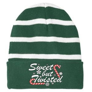 Sweet But Twisted Funny Candy Cane Christmas Striped Beanie with Solid Band