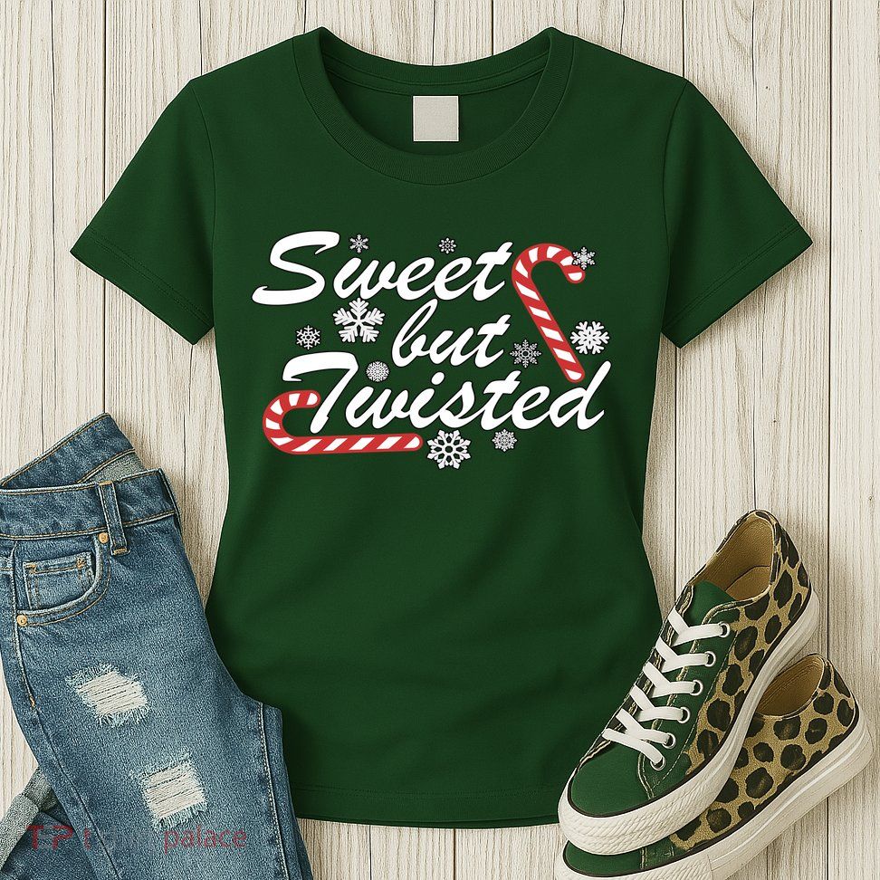 Sweet But Twisted Funny Candy Cane Christmas Womens T-Shirt