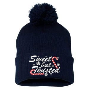 Sweet But Twisted Funny Candy Cane Christmas Pom Pom 12in Knit Beanie