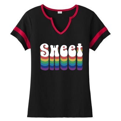 Sweet Groovy Retro 70's Style Ladies Halftime Notch Neck Tee