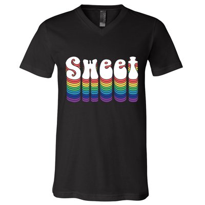 Sweet Groovy Retro 70's Style V-Neck T-Shirt