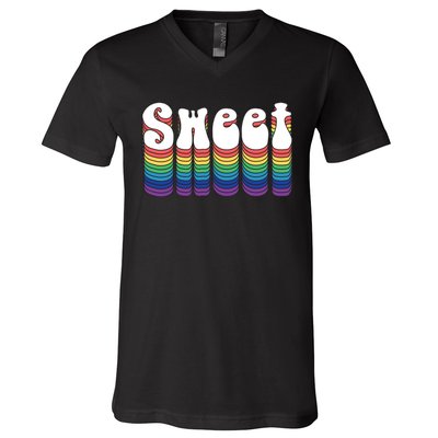 Sweet Groovy Retro 70's Style V-Neck T-Shirt