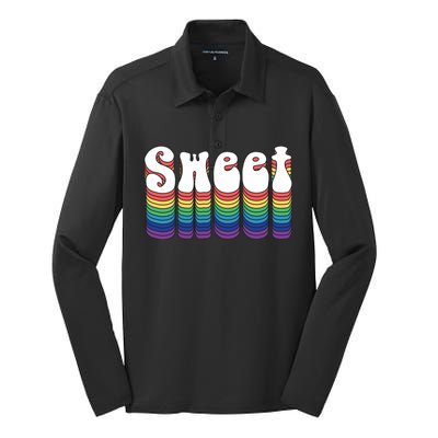 Sweet Groovy Retro 70's Style Silk Touch Performance Long Sleeve Polo