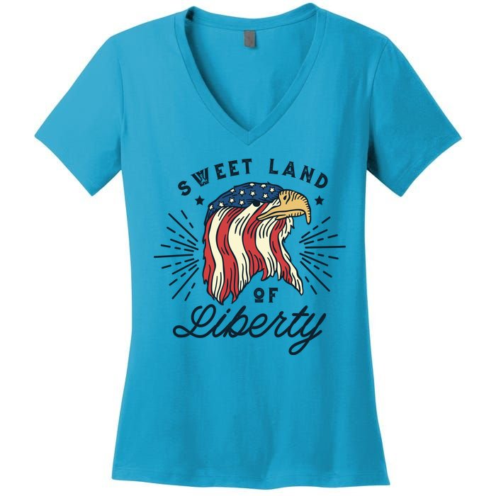 Sweet Land Of Liberty Eagle Women's V-Neck T-Shirt