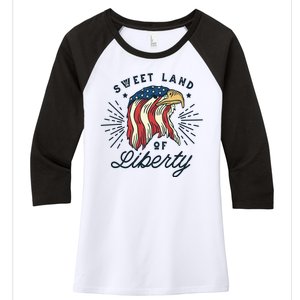 Sweet Land Of Liberty Eagle Women's Tri-Blend 3/4-Sleeve Raglan Shirt