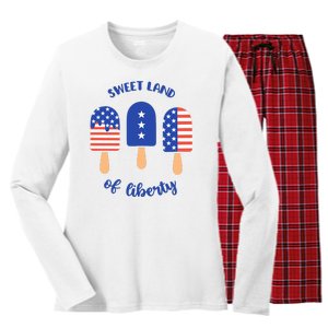 Sweet Land Of Liberty Ice Cream Pops Women's Long Sleeve Flannel Pajama Set 