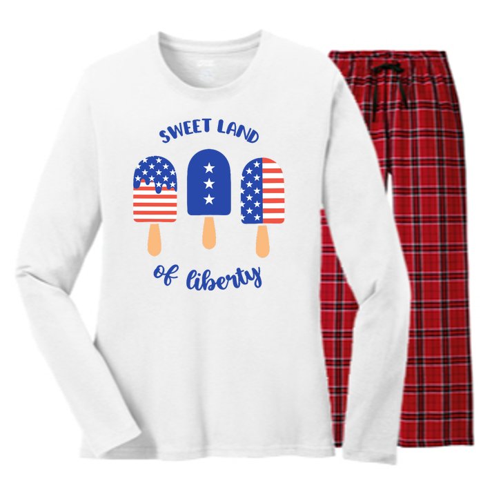 Sweet Land Of Liberty Ice Cream Pops Women's Long Sleeve Flannel Pajama Set 