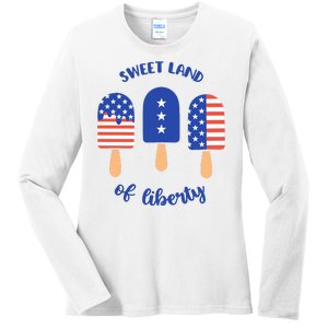 Sweet Land Of Liberty Ice Cream Pops Ladies Long Sleeve Shirt