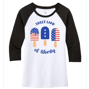 Sweet Land Of Liberty Ice Cream Pops Women's Tri-Blend 3/4-Sleeve Raglan Shirt