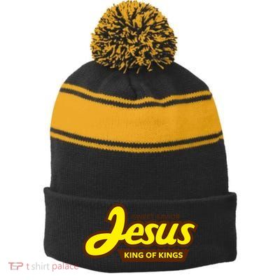 Sweet Savior Jesus King of Kings Stripe Pom Pom Beanie