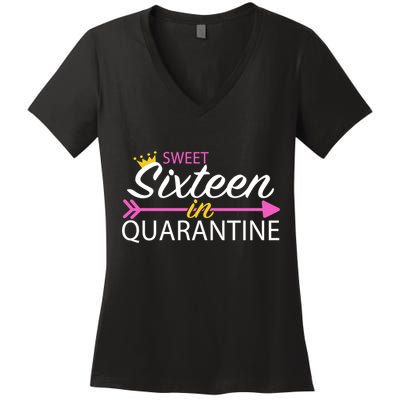 Sweet Sixteen In Quarantine Crown Arrow Women's V-Neck T-Shirt