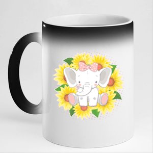 Sweet Sunflower Elephant 11oz Black Color Changing Mug