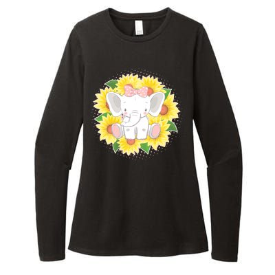 Sweet Sunflower Elephant Womens CVC Long Sleeve Shirt