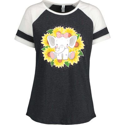 Sweet Sunflower Elephant Enza Ladies Jersey Colorblock Tee