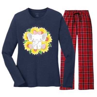 Sweet Sunflower Elephant Women's Long Sleeve Flannel Pajama Set 