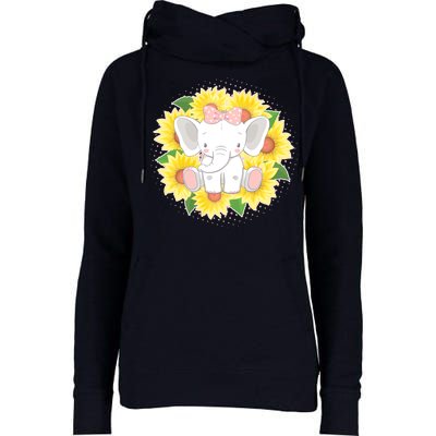 Sweet Sunflower Elephant Womens Funnel Neck Pullover Hood